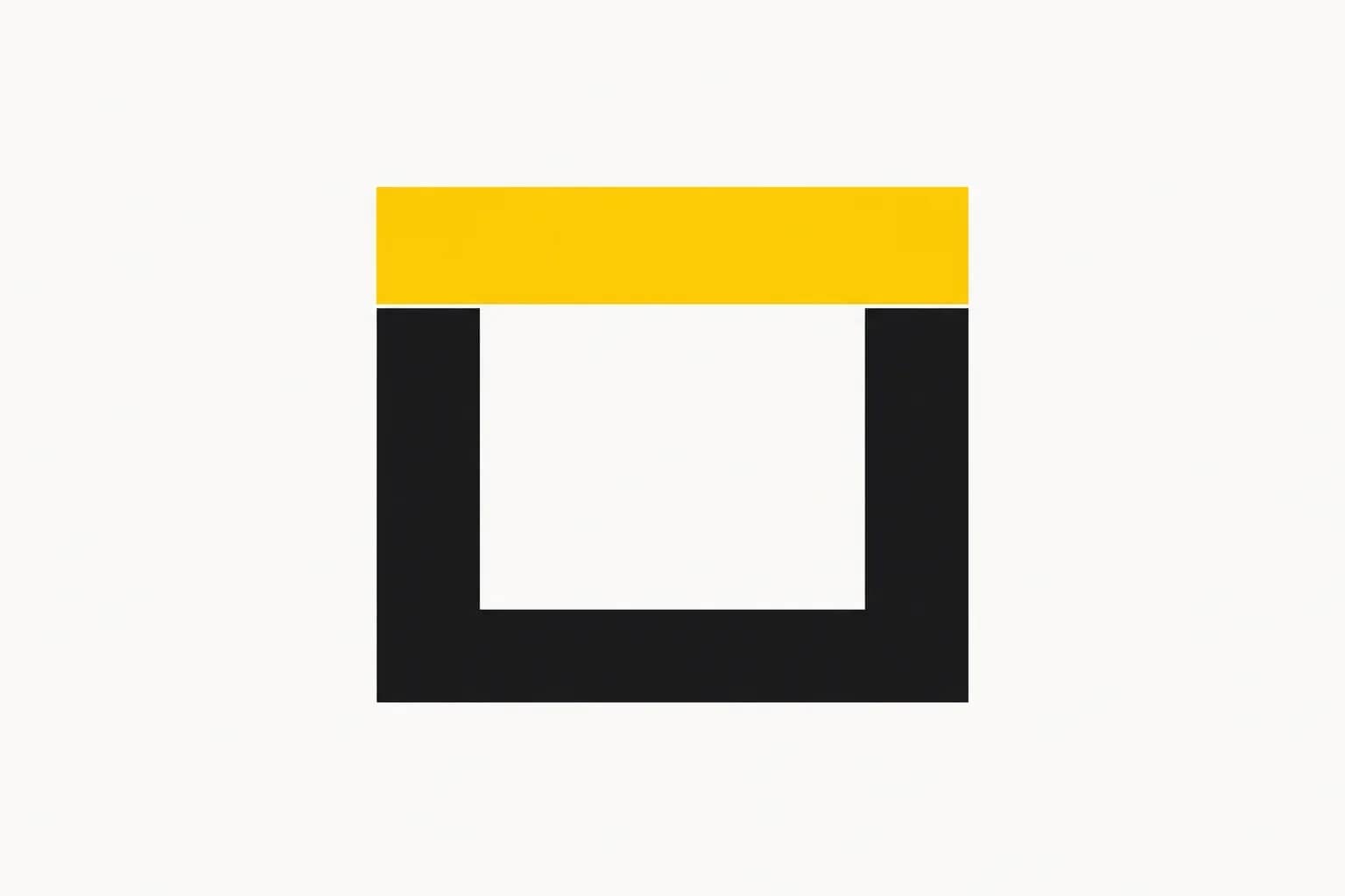 Une boîte vue en coupe forme un U noir. Le bloc jaune a la même largeur extérieure, mais dépasse l’ouverture intérieure et ne peut pas y descendre.