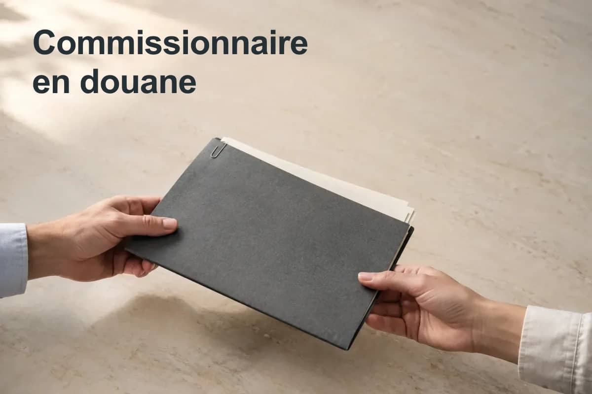 Commissionnaire en douane : illustration d’un dossier transmis entre deux personnes.