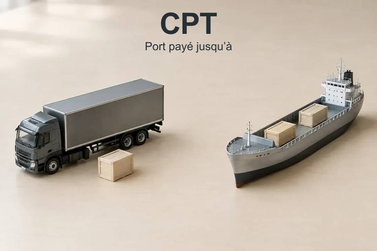 CPT, port payé jusqu’à : maquettes d’un camion et d’un navire cargo.