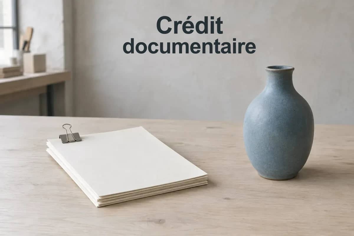 Crédit documentaire : des documents vierges à gauche, un vase en céramique à droite.