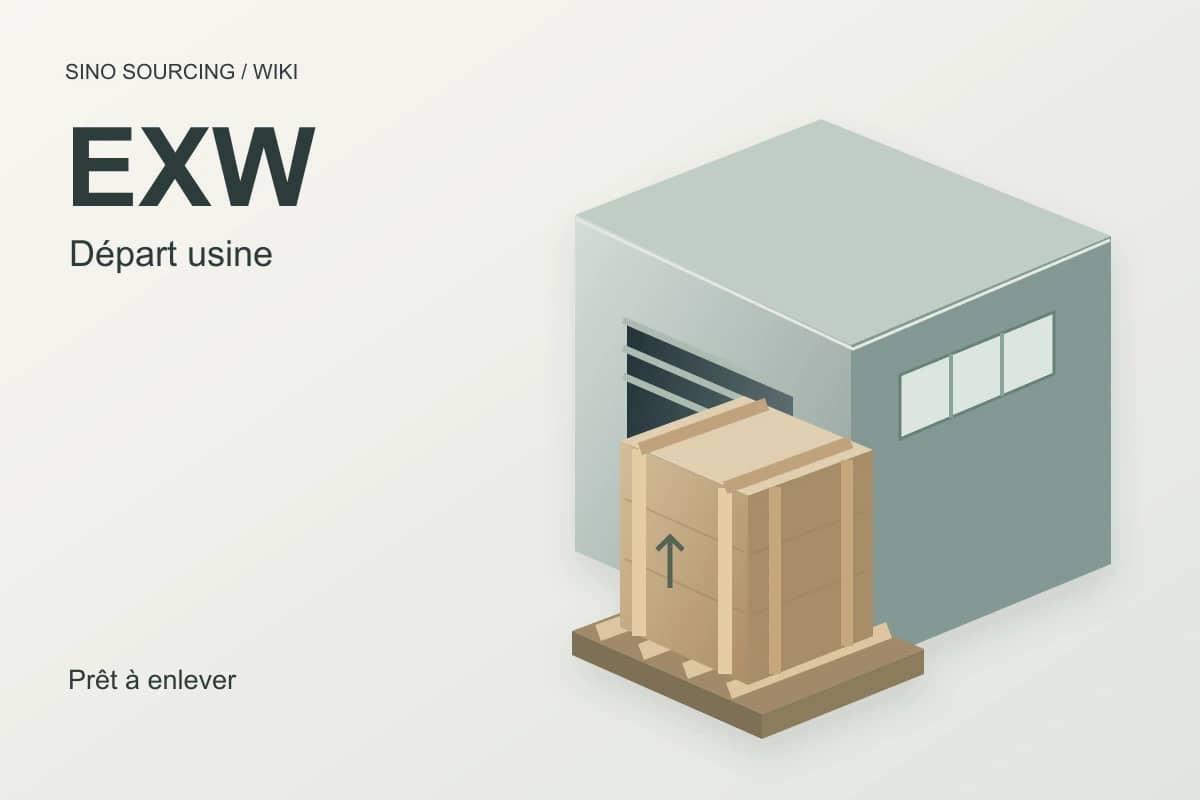 EXW, départ usine : une caisse emballée attend son enlèvement devant un entrepôt.