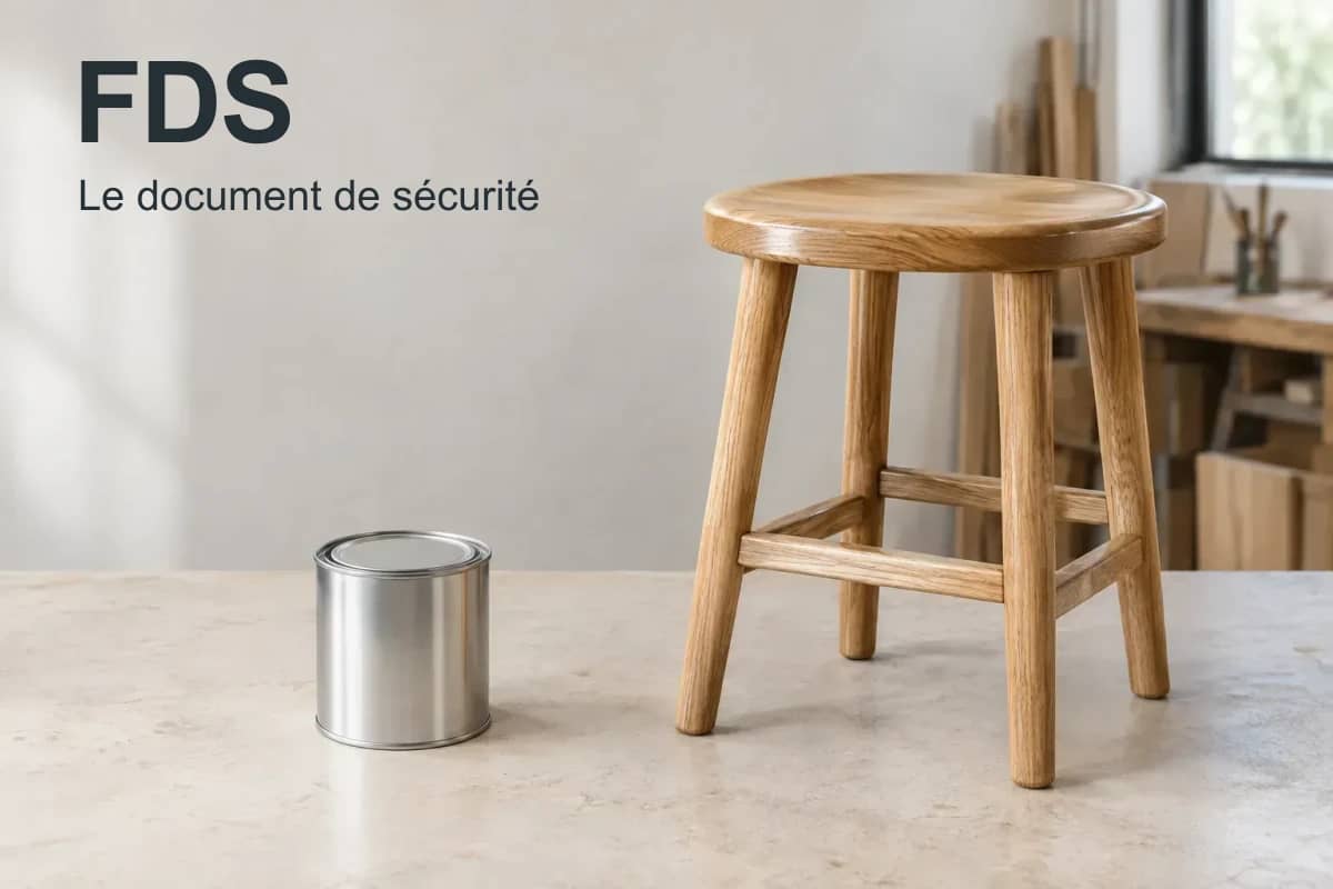 FDS, le document de sécurité : un pot métallique fermé et un tabouret en bois.