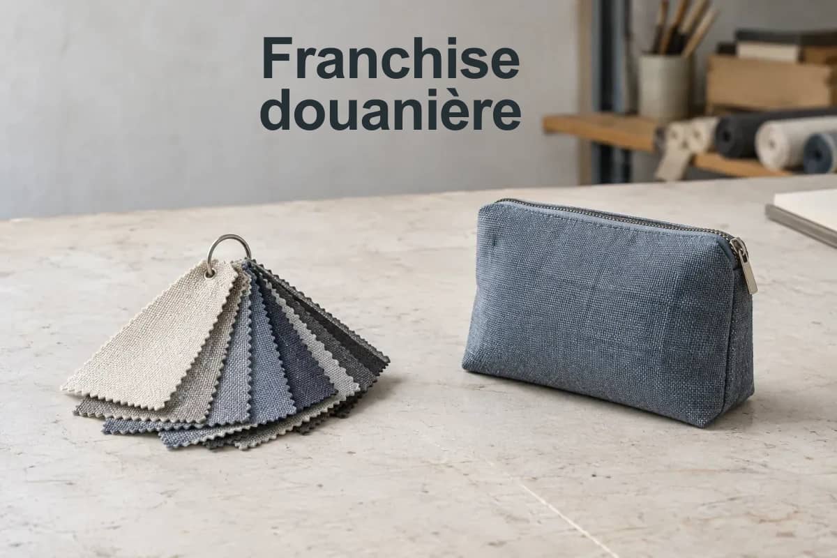 Franchise douanière : un nuancier textile et une pochette entière, pour distinguer leurs usages.