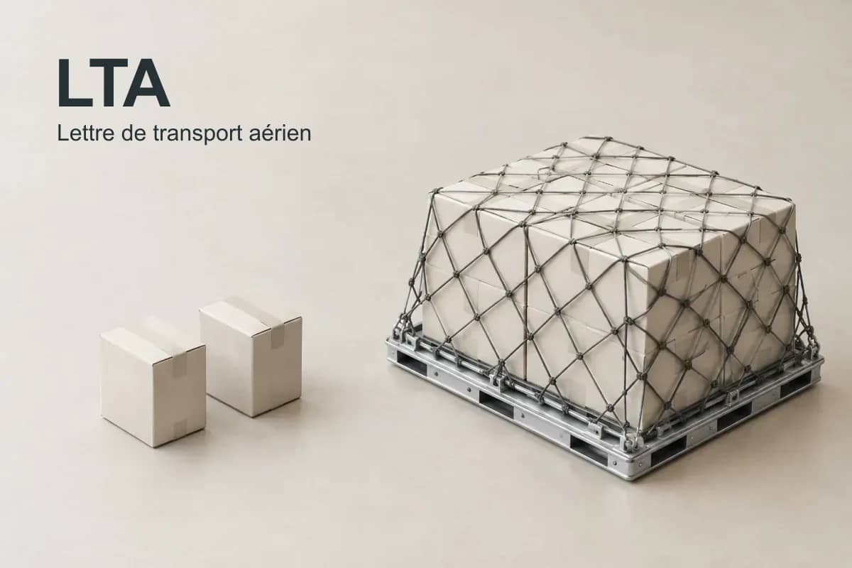 LTA, lettre de transport aérien : un petit envoi et un chargement groupé sous filet.