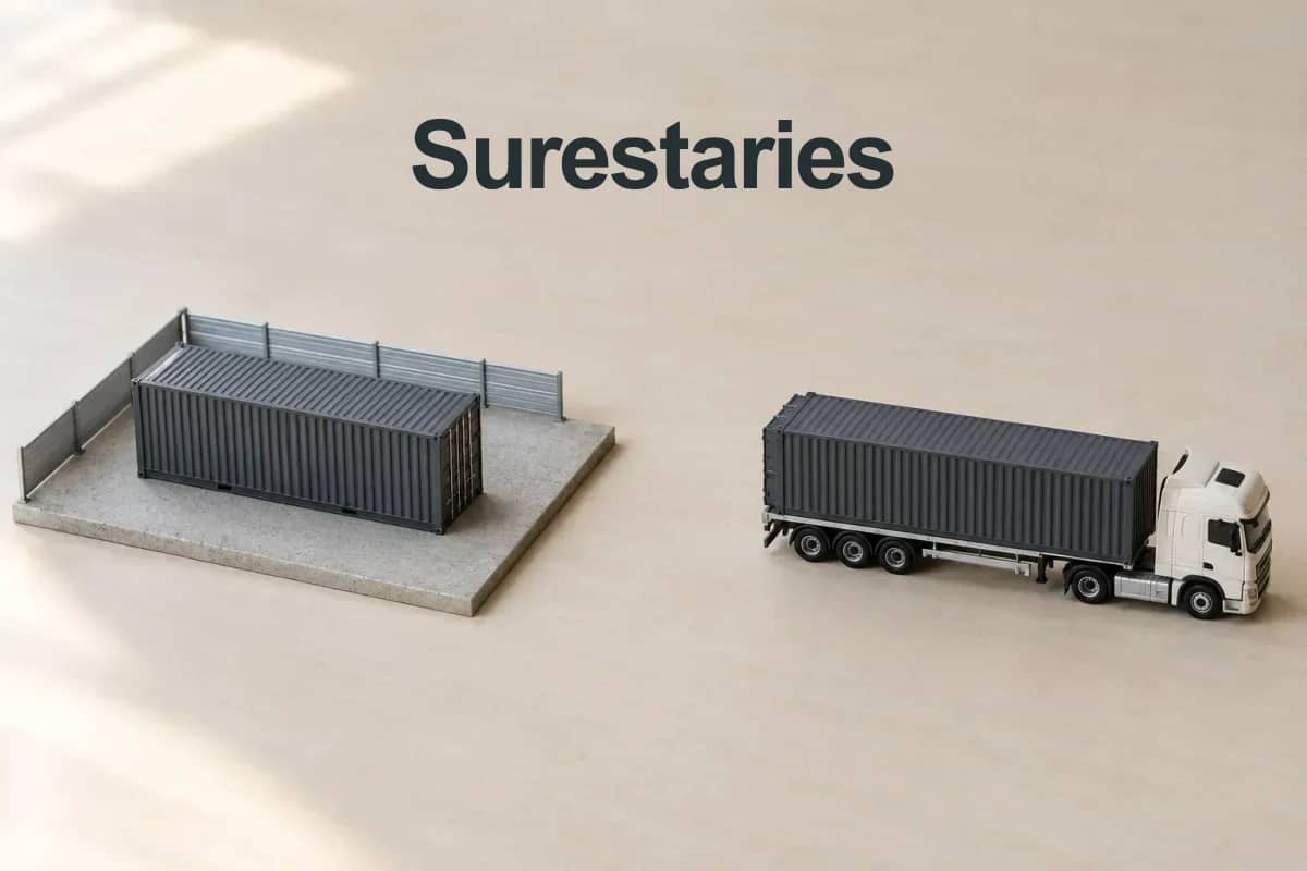 Surestaries : un conteneur dans un terminal et un autre sur camion.