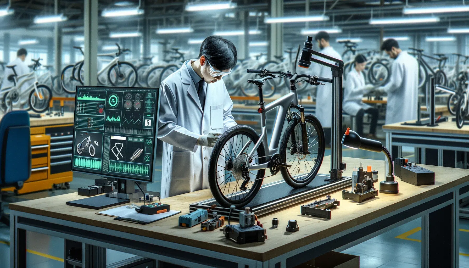 Un importateur de vélo électrique travaille assidûment à l'assemblage d'un vélo dans une usine.