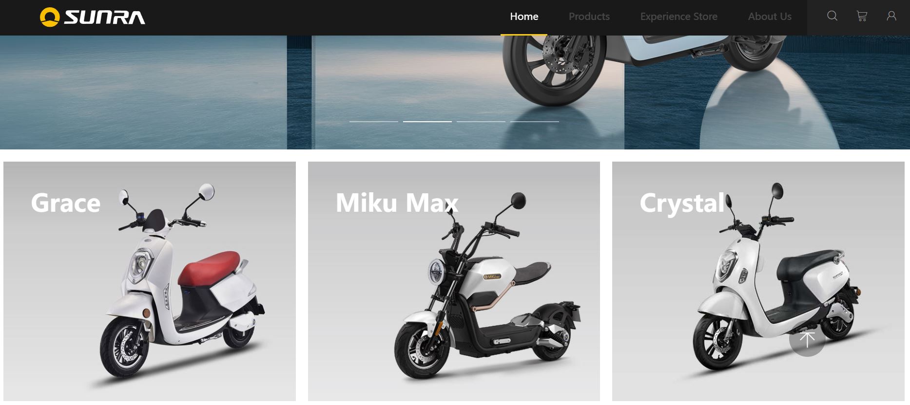 Une capture d'écran du catalogue du fabricant de scooters électriques Sunra.