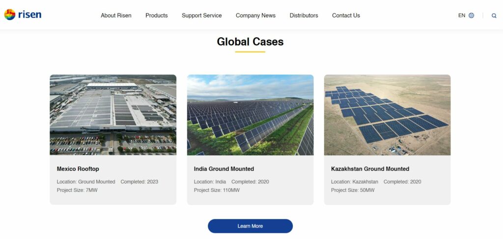 Une page Web présentant des images du fournisseur installation solaire risenenergy.