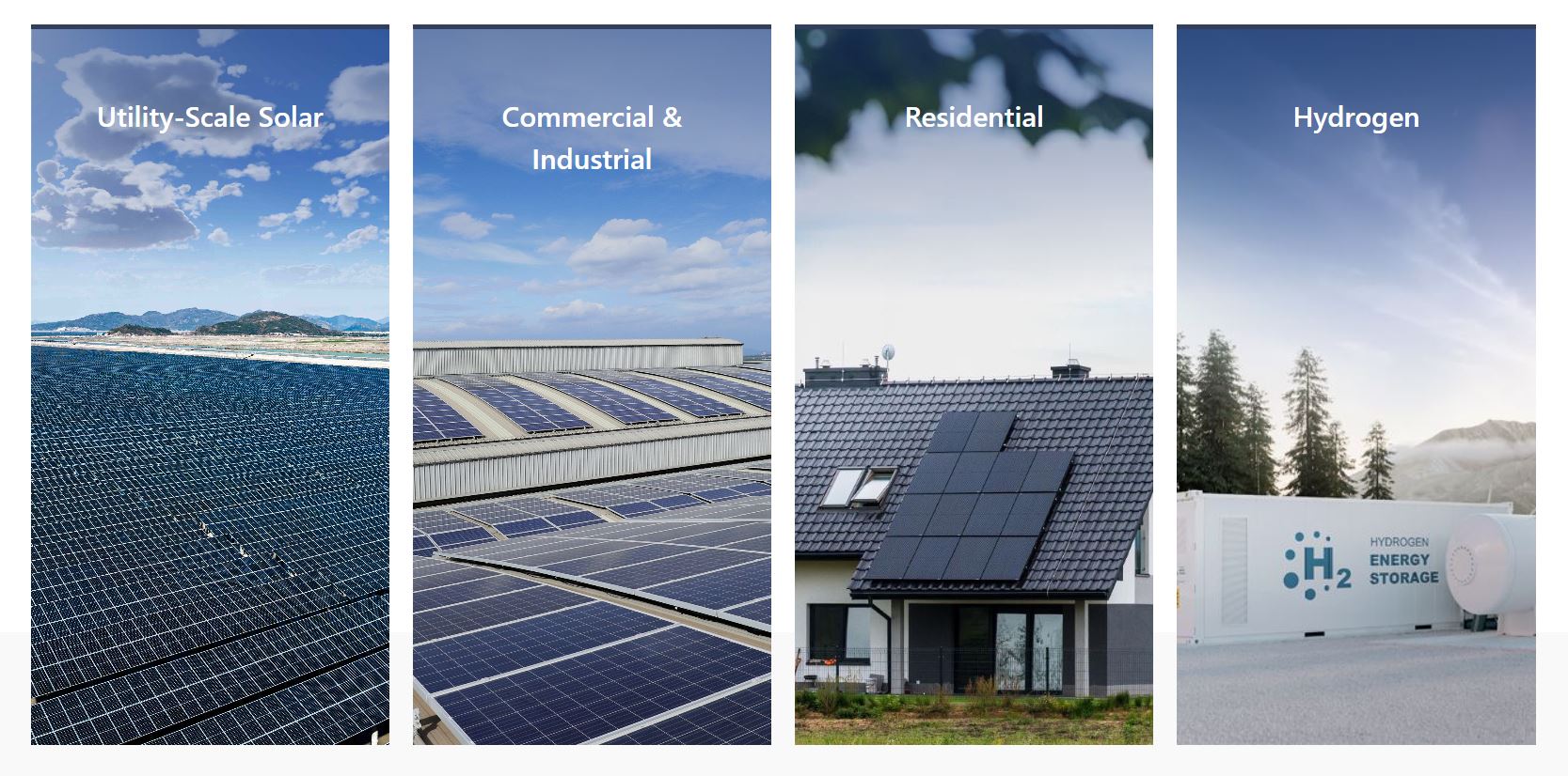 Quatre photos différentes de panneaux solaires sur un bâtiment fournies par le fournisseur de panneaux solaires longi.