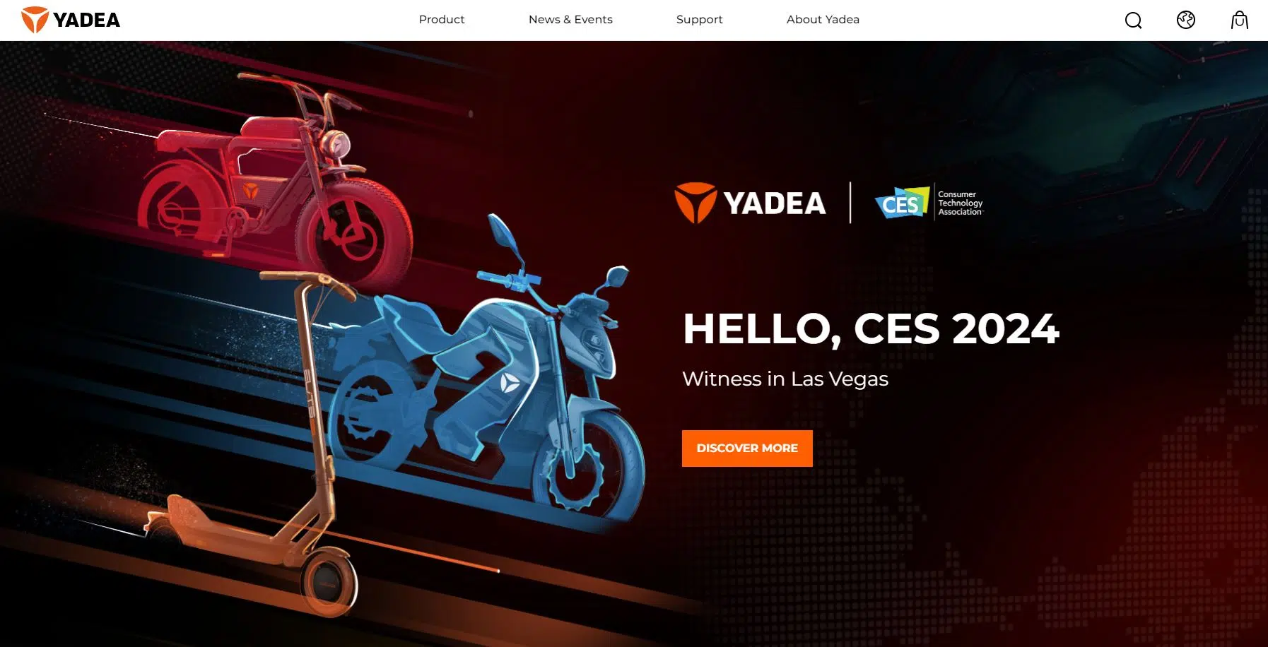 Page d'accueil du site Yadea pour les fournisseurs de scooters électriques.