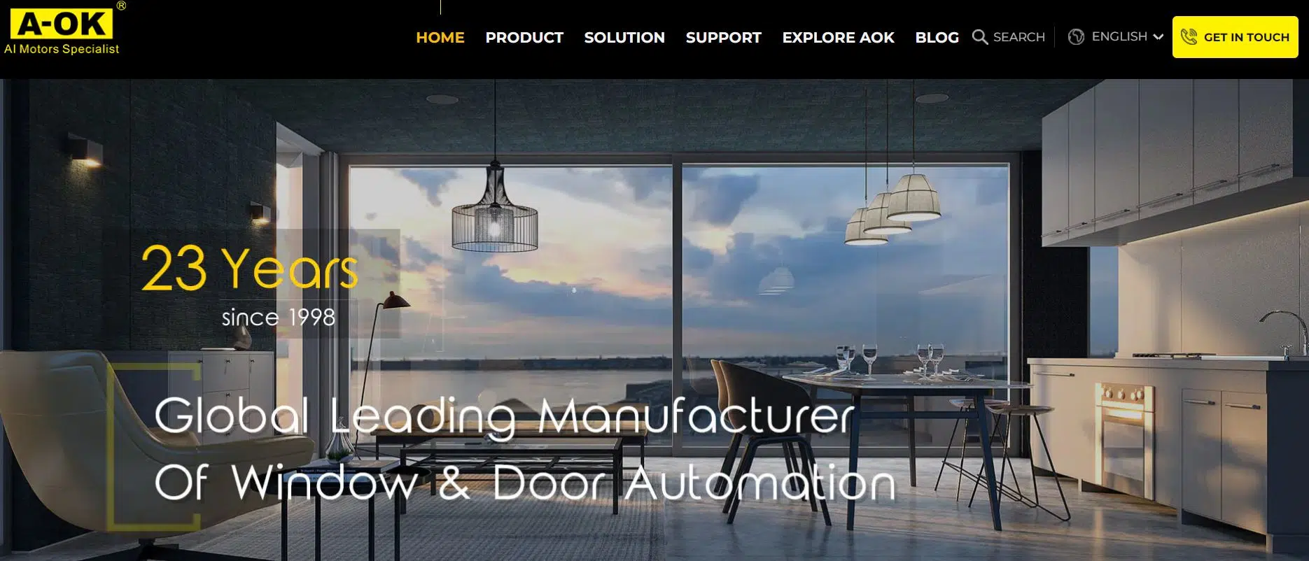 La page d'accueil d'a-ok - fabricant et fournisseur mondial de panneaux solaires de fenêtres, portes et automatismes.