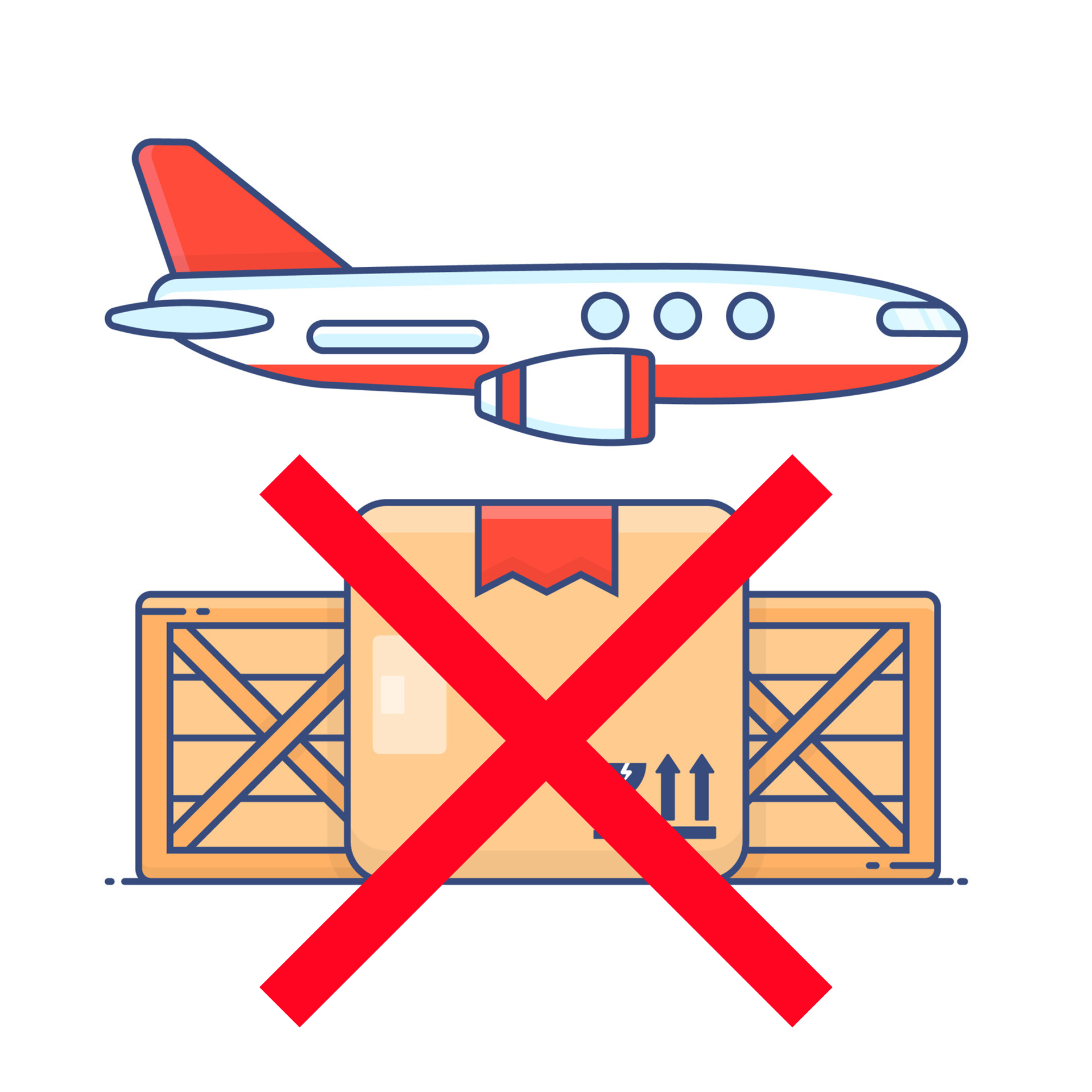 Un avion transportant un carton portant un « non » contenant des vélos électriques importés de Chine.
