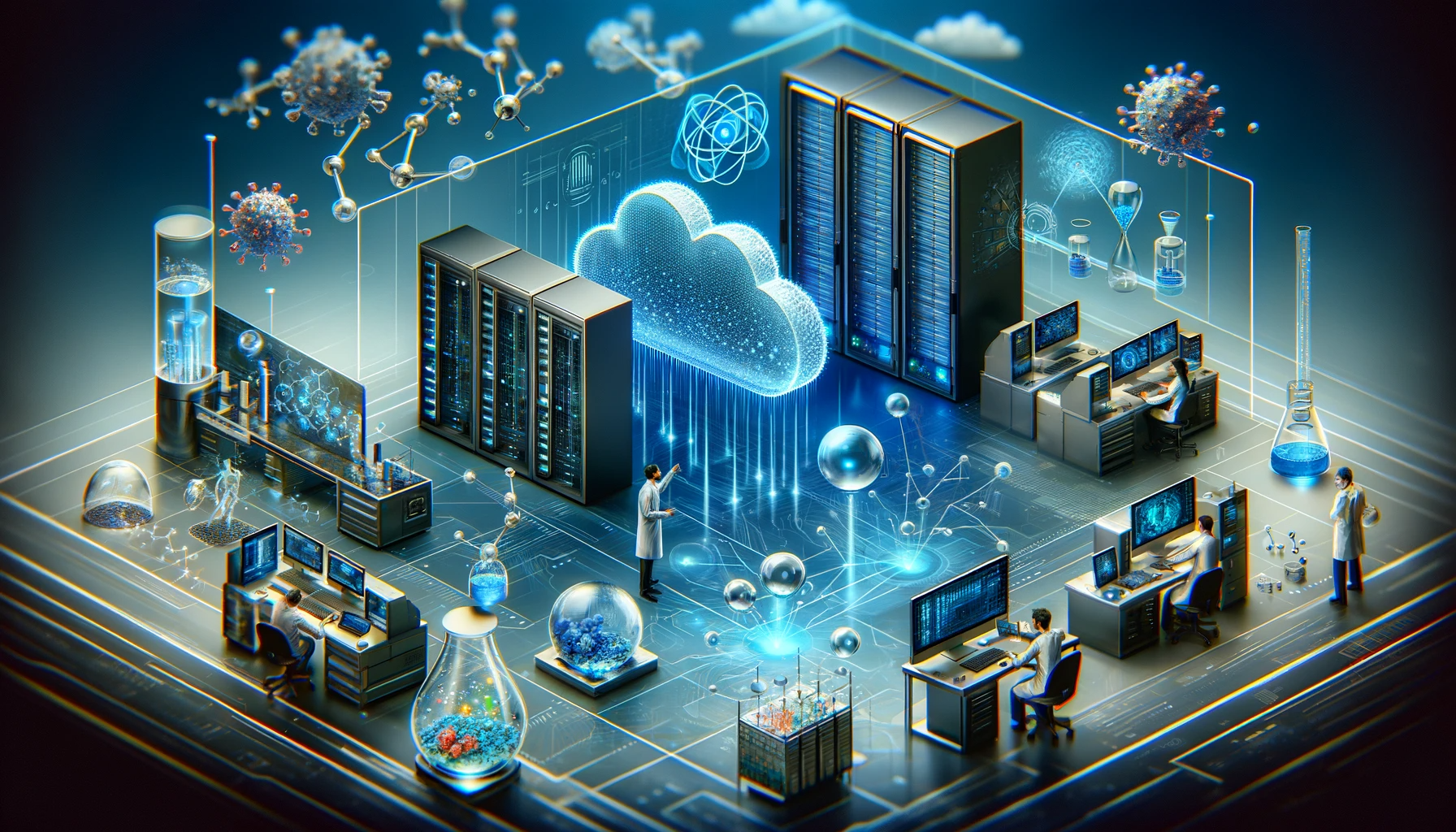 Un laboratoire informatique mettant en œuvre un système de cloud computing.