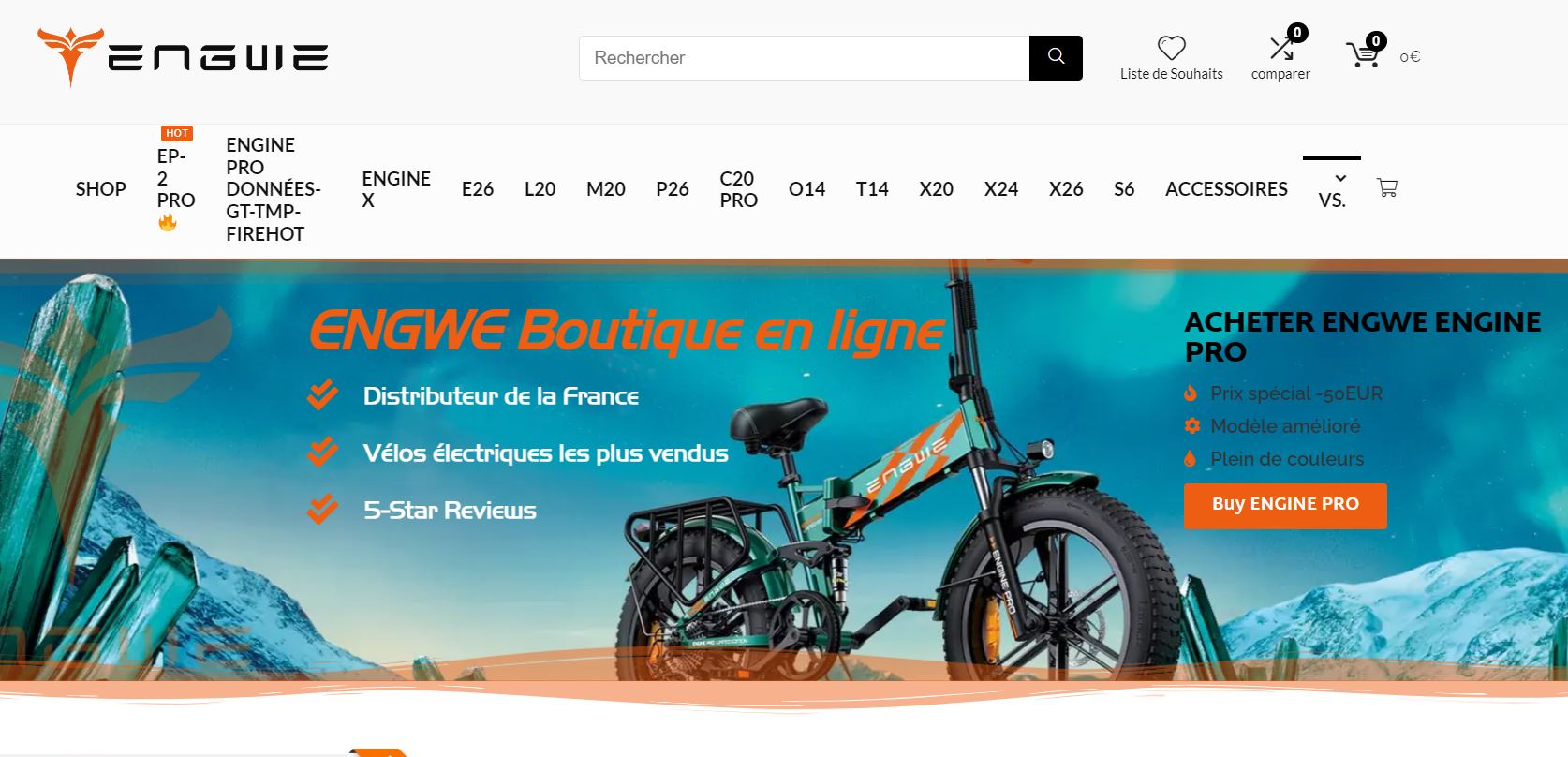 Une image du site Web d'enguie, un fabricant de vélo électrique chinois (vélos électriques en Chine).