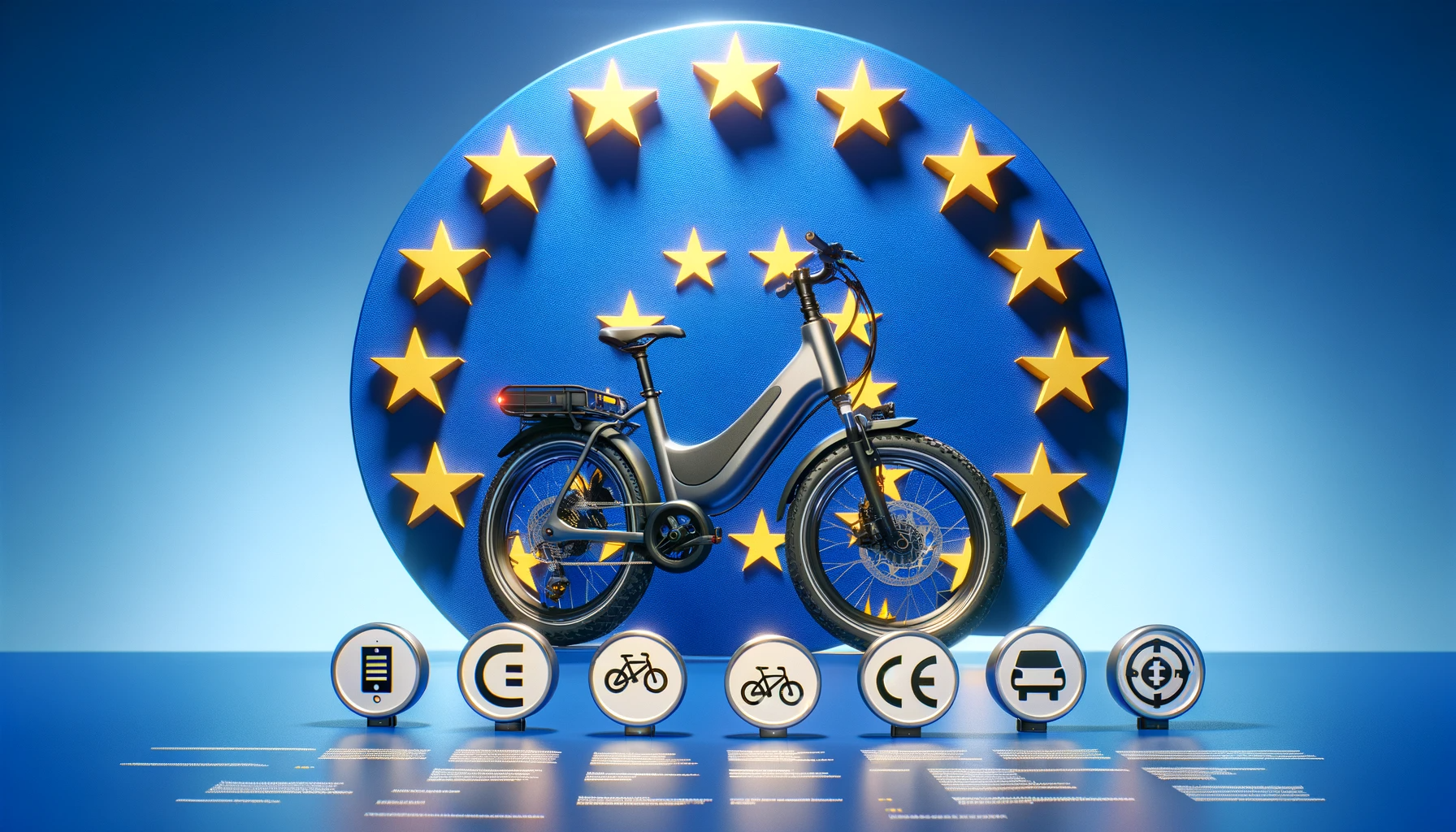 Un vélo électrique est stationné devant un drapeau de l'Union européenne.