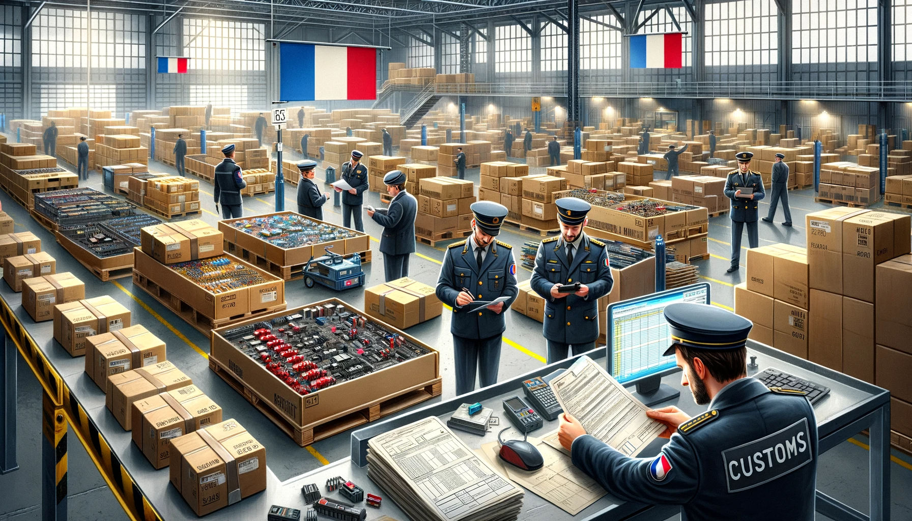 Une photo d'un entrepôt rempli de cartons et de personnes, mettant en valeur une scène animée chez un Fournisseur.